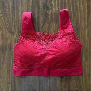 Rhonda Shear Womens Red Seamless Bralette with Lace Overlay size 1X
